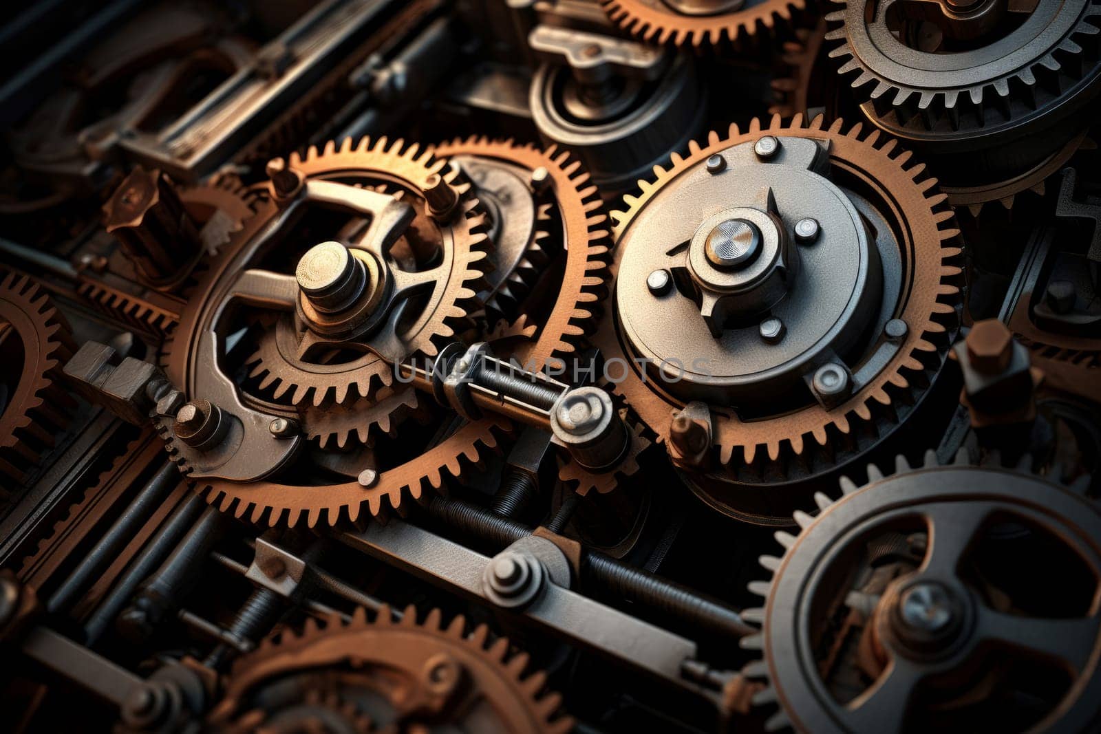 Intricate Machinery gears. Watch clock wheel. Generate Ai
