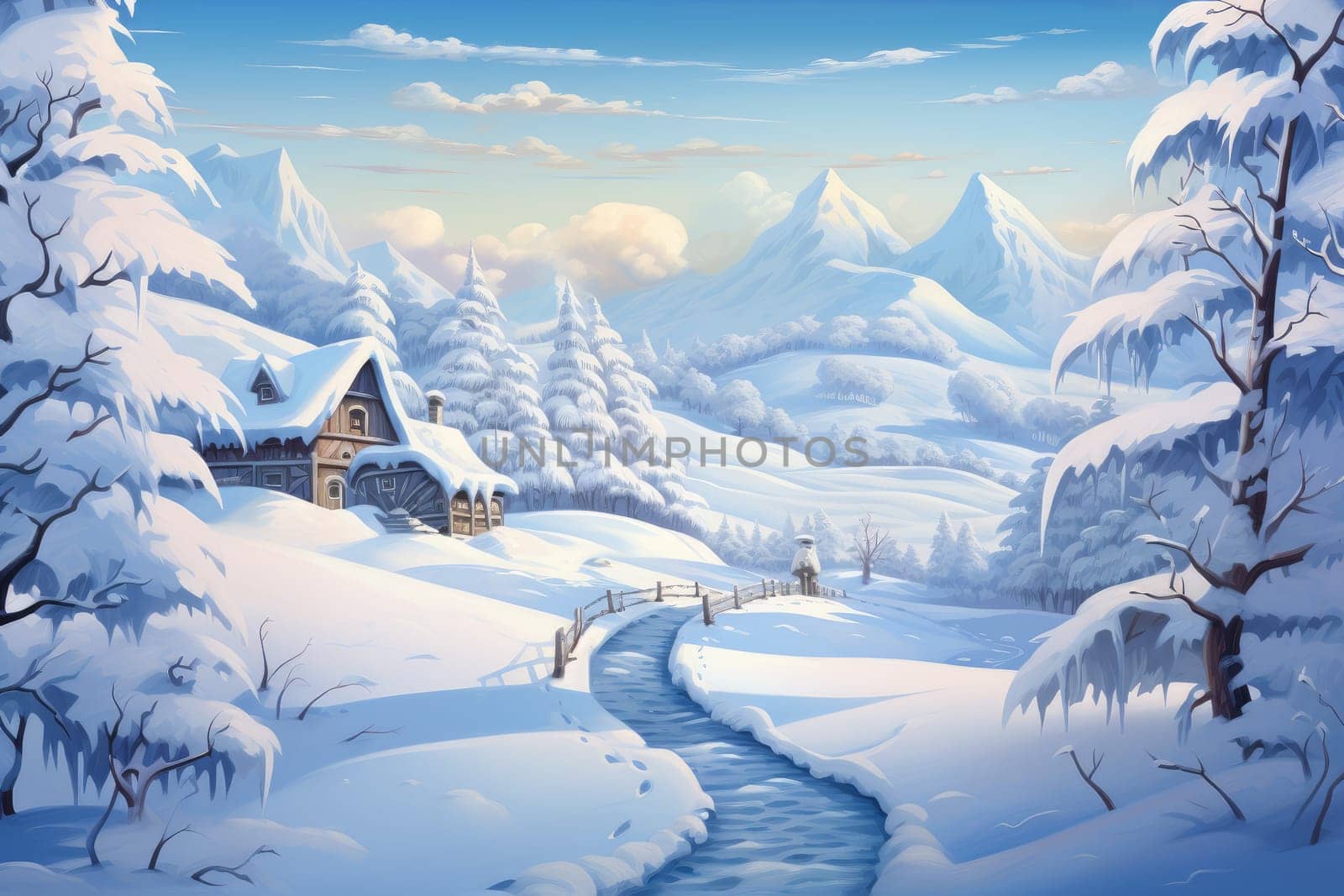 Enchanting Magic winter blurred landscape cold. Generate Ai by ylivdesign