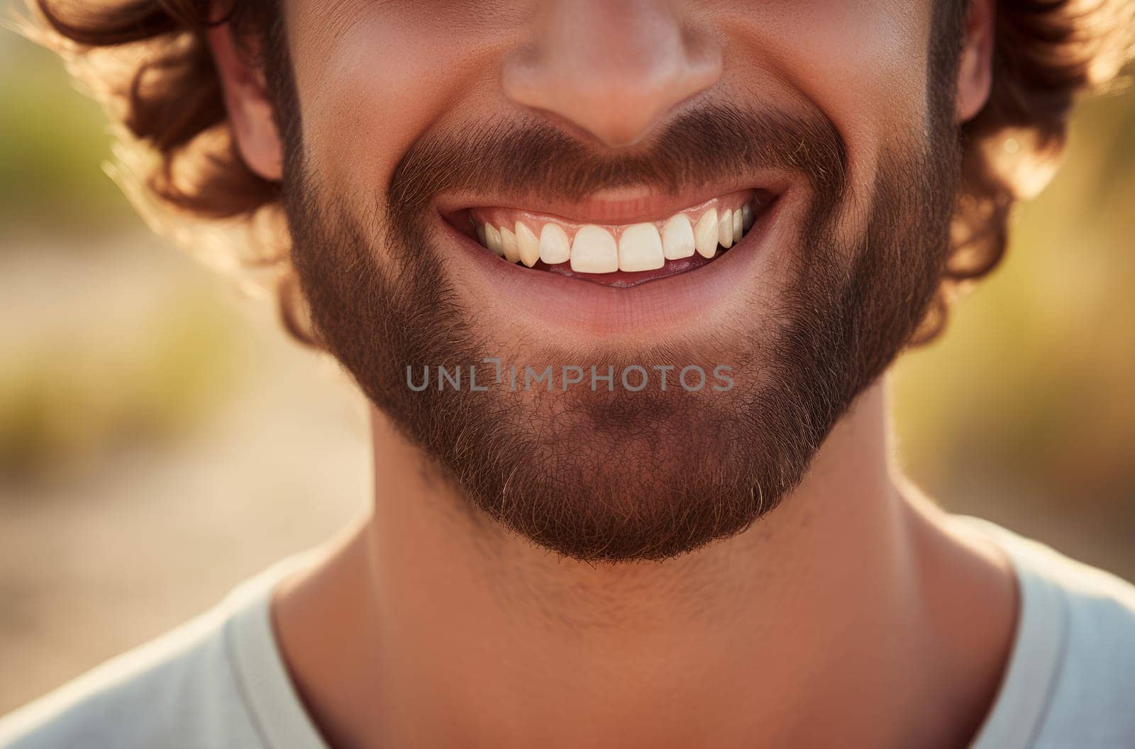 Man beautiful smile. White dental. Generate Ai
