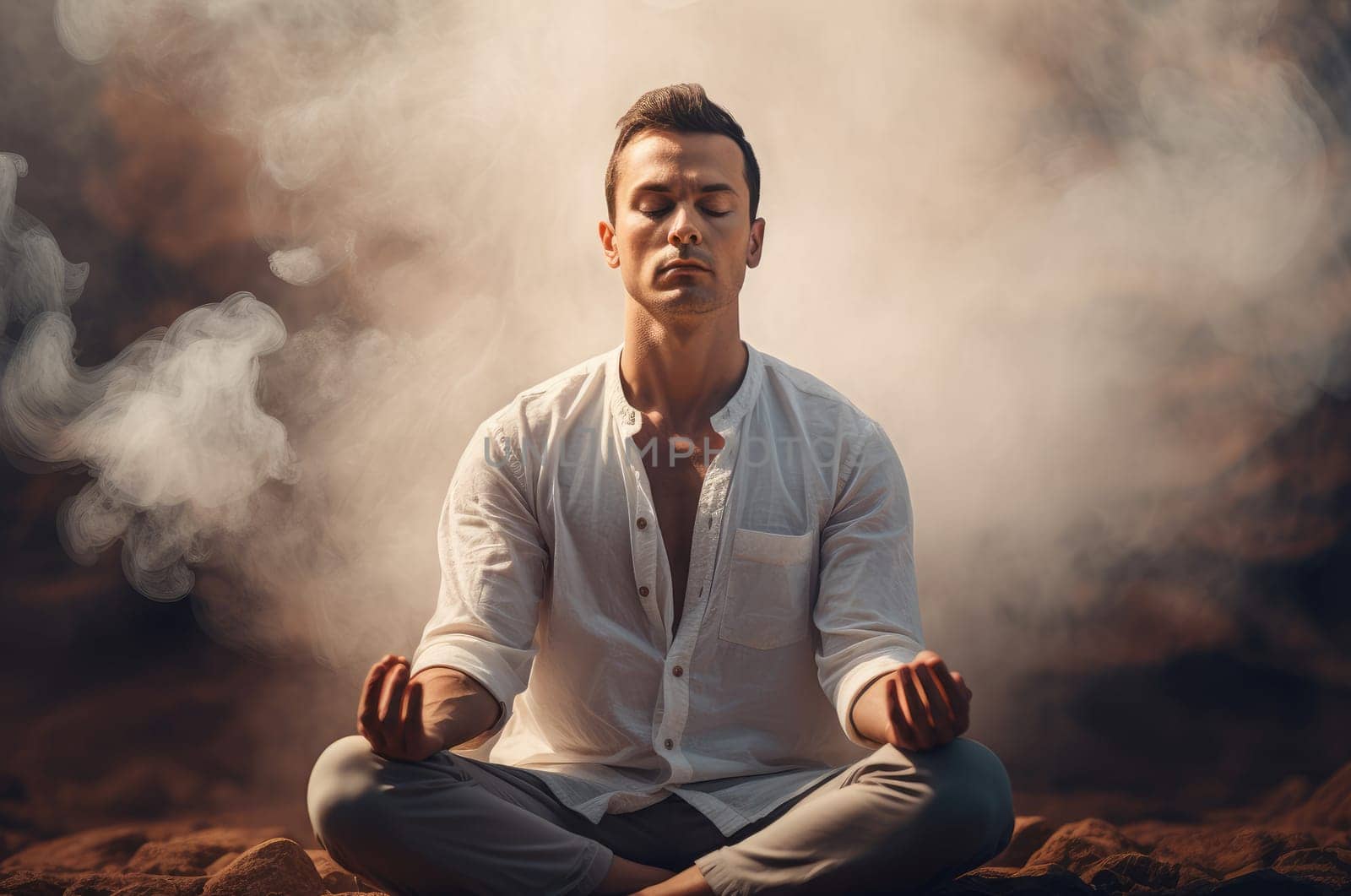 Focused Man meditation. Generate Ai by ylivdesign