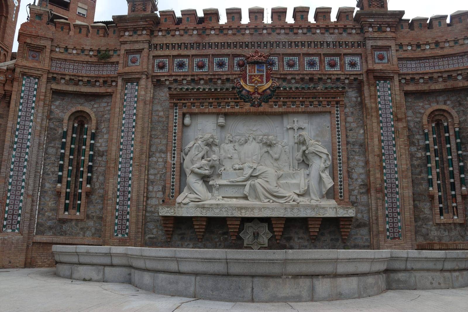 TERUEL, SPAIN : Sculpture on the Oval Stairs monument in historic city Teruel, Spain