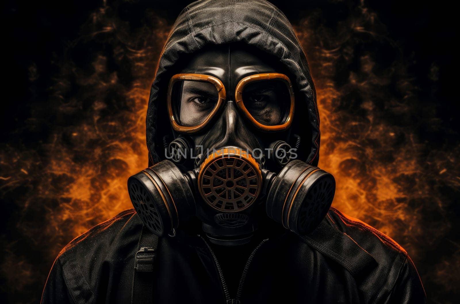 Man gas mask. Generate Ai by ylivdesign