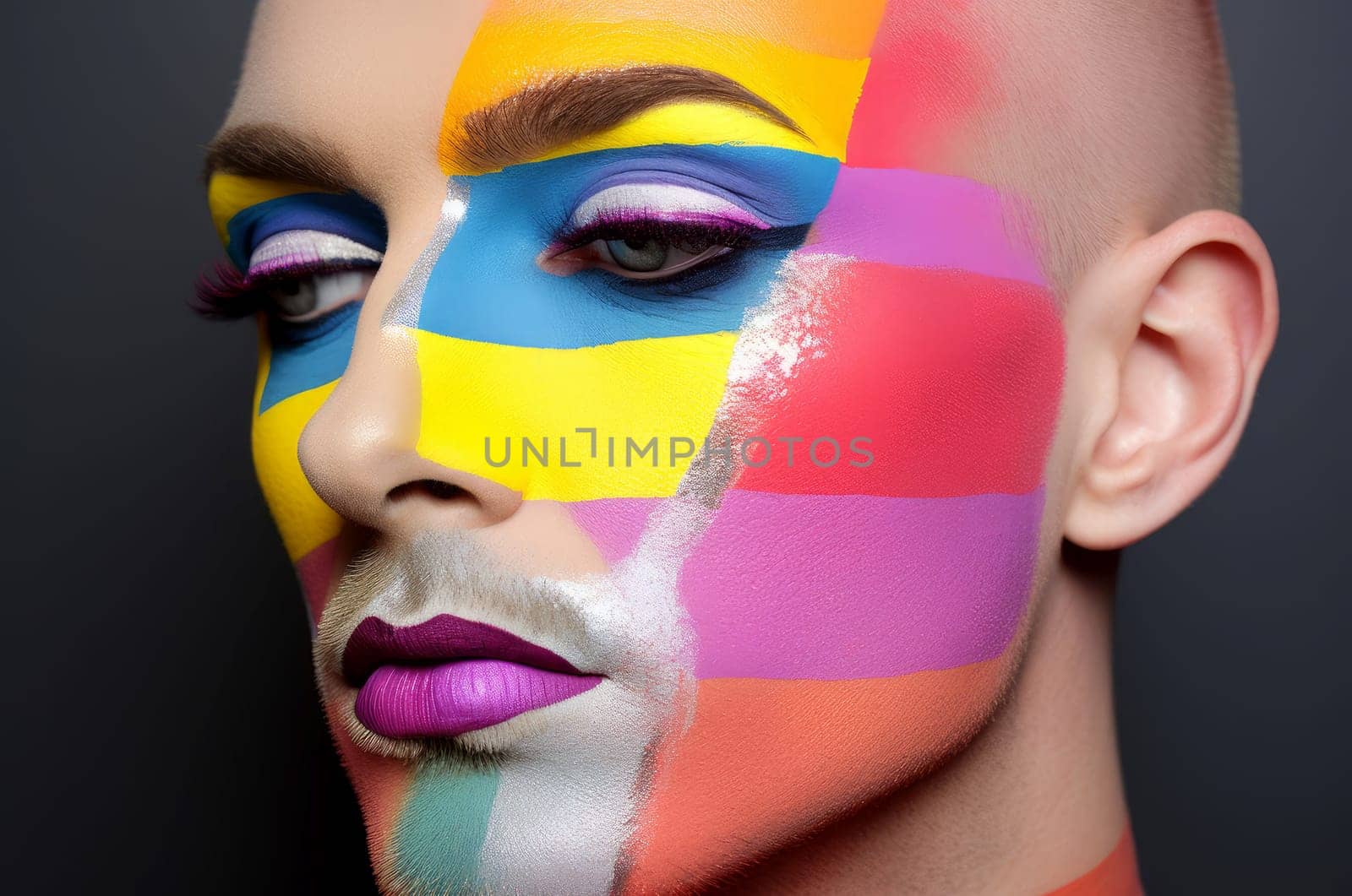 Man flowers makeup pride. Generate Ai by ylivdesign