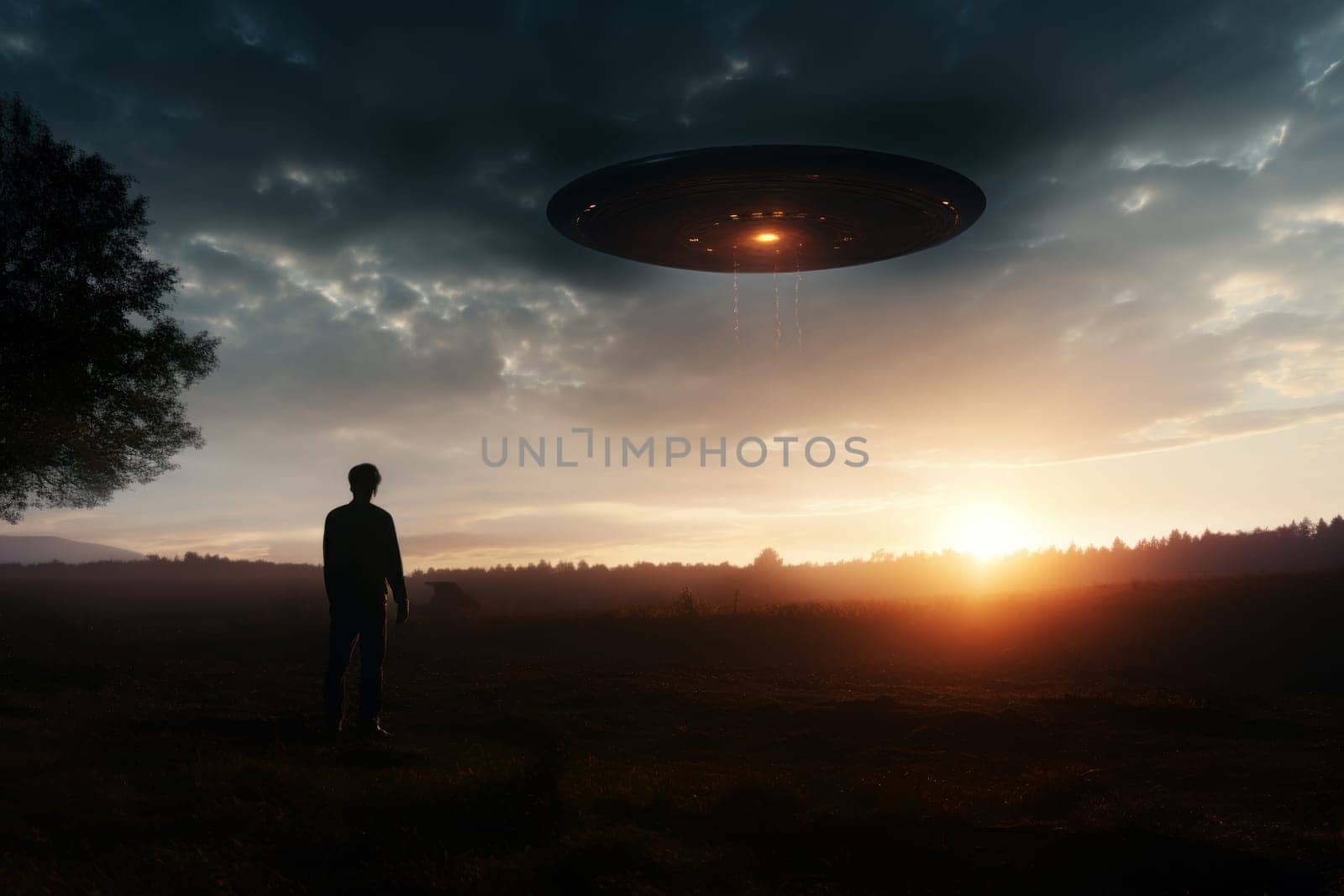 Astonished Man near ufo. Generate Ai by ylivdesign
