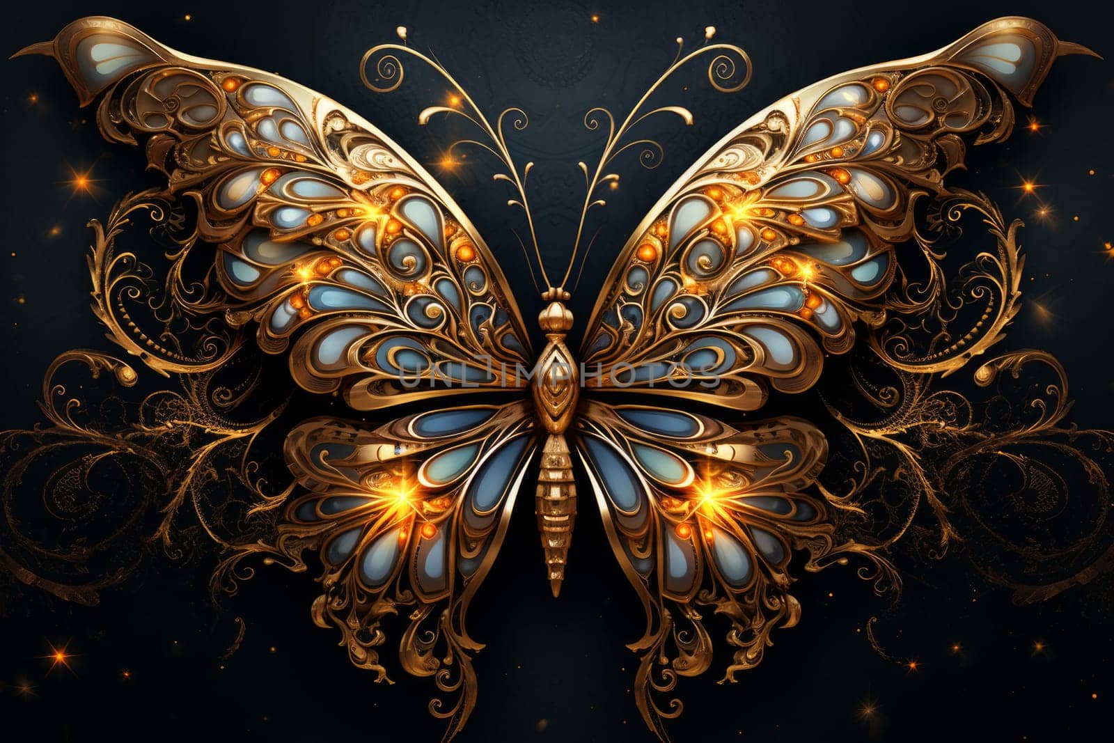 Intricate Golden butterfly wallpaper. Generate Ai by ylivdesign