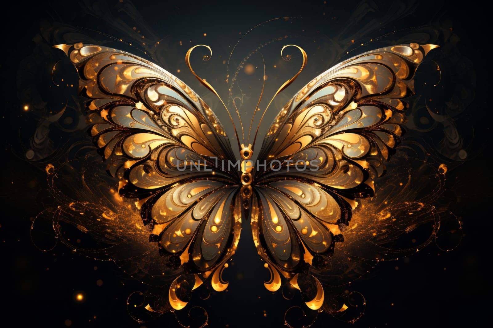 Precious Golden butterfly wallpaper. Generate Ai by ylivdesign