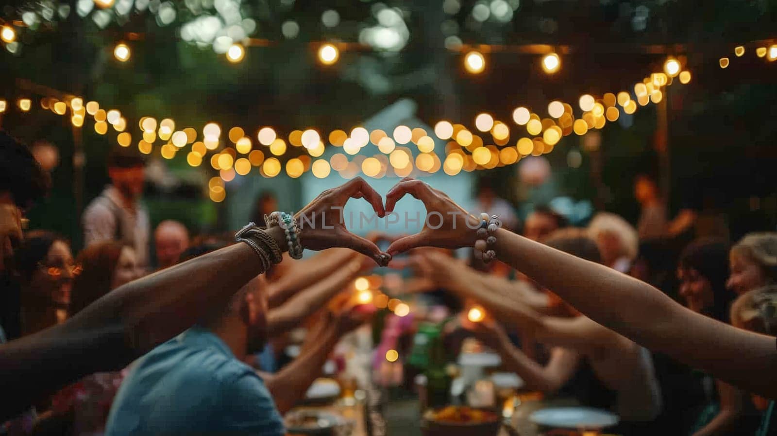 hand make heart, Diverse Multicultural Friends and Family at an Outdoors Garden Party.