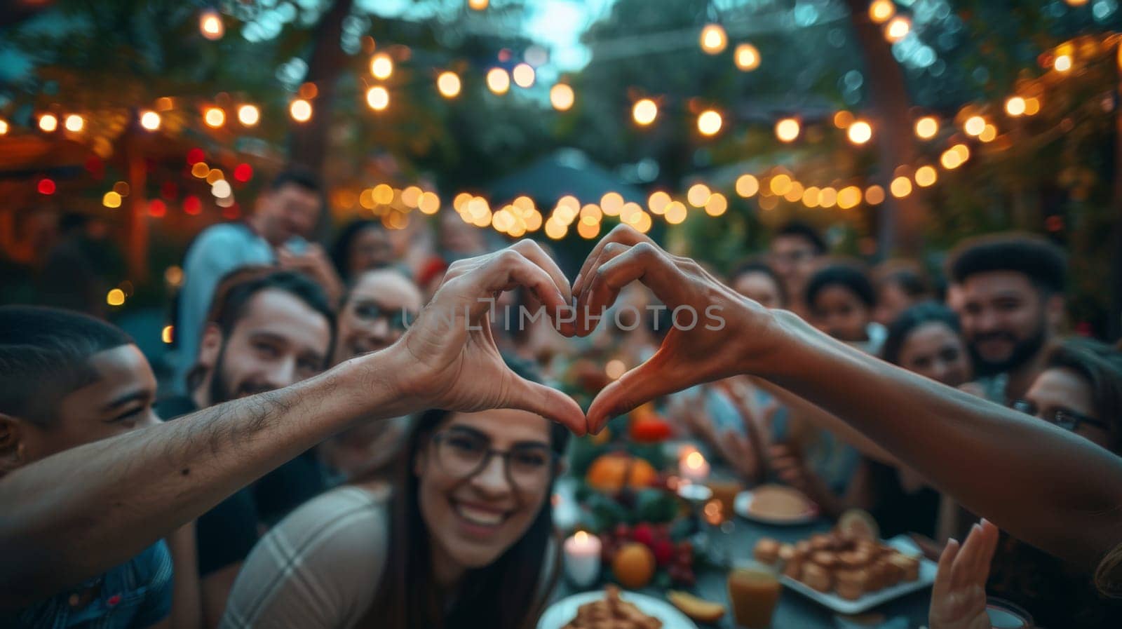 hand make heart, Diverse Multicultural Friends and Family at an Outdoors Garden Party.