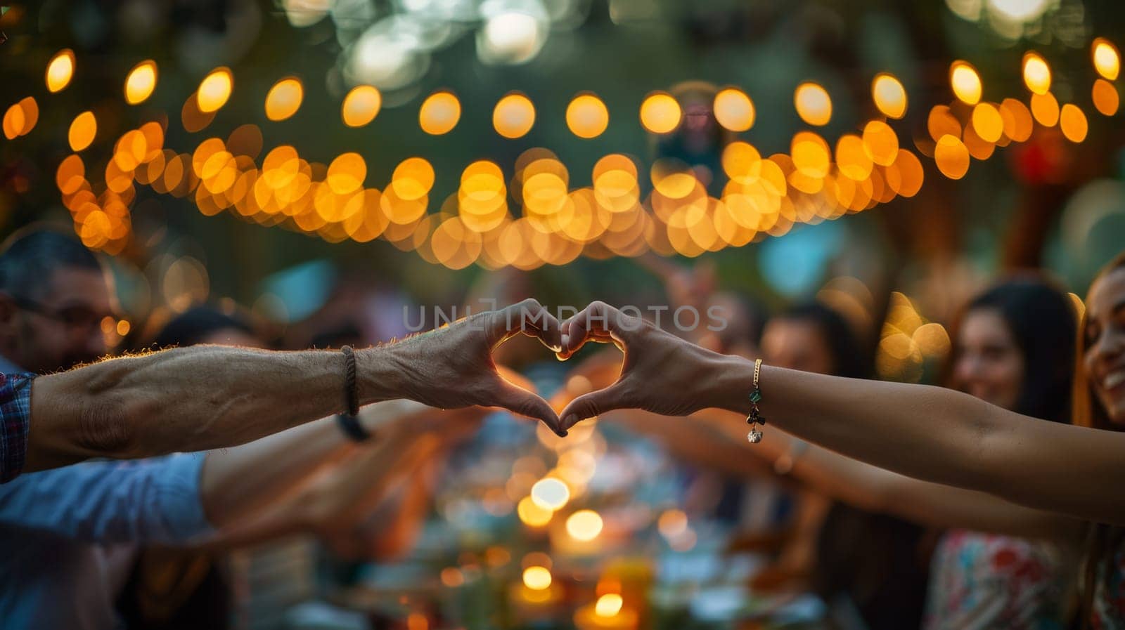 hand make heart, Diverse Multicultural Friends and Family at an Outdoors Garden Party by nijieimu