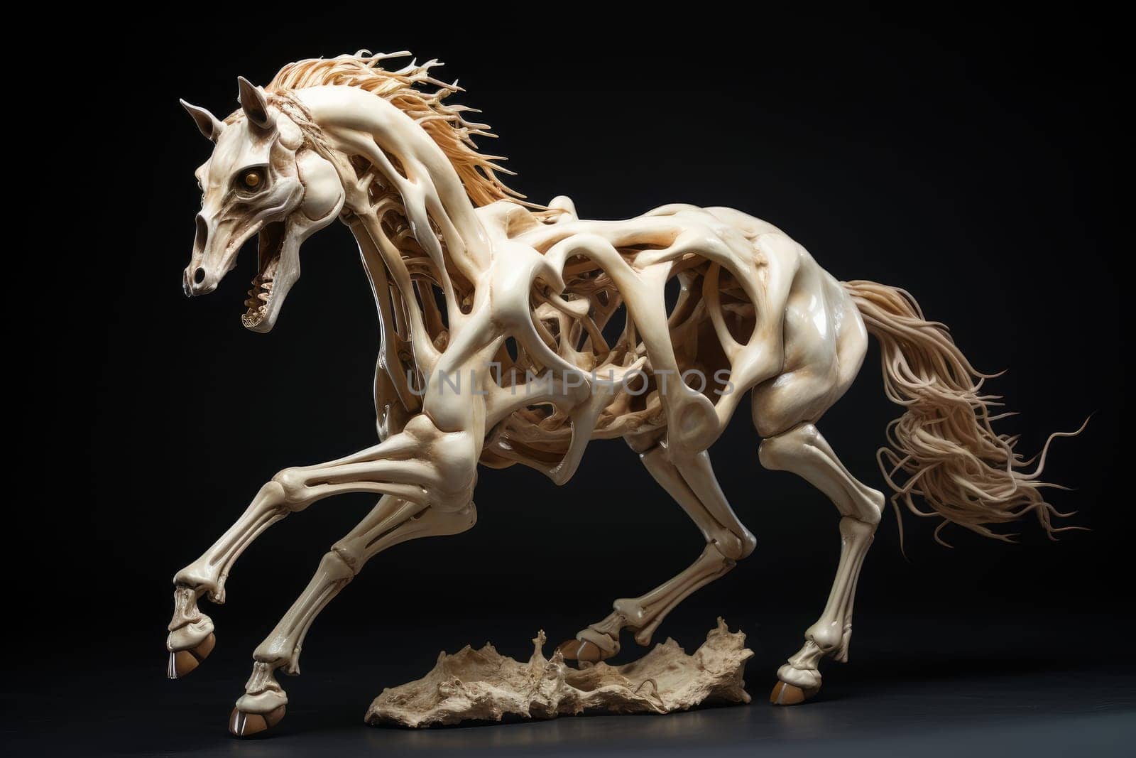 Monstrous Horse demon skeleton. Dead horror. Generate Ai