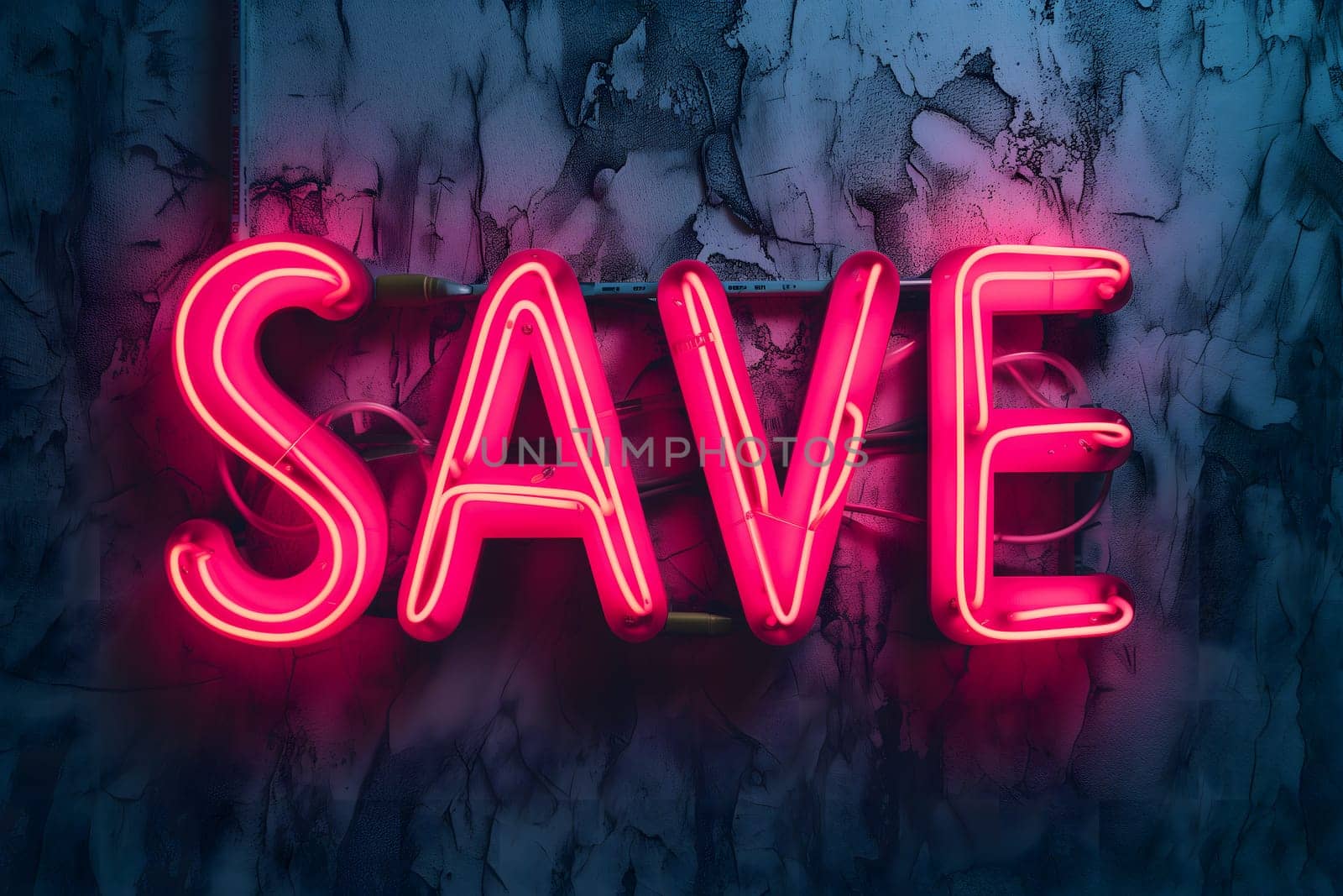 Neon word SAVE on dark shabby wall by z1b