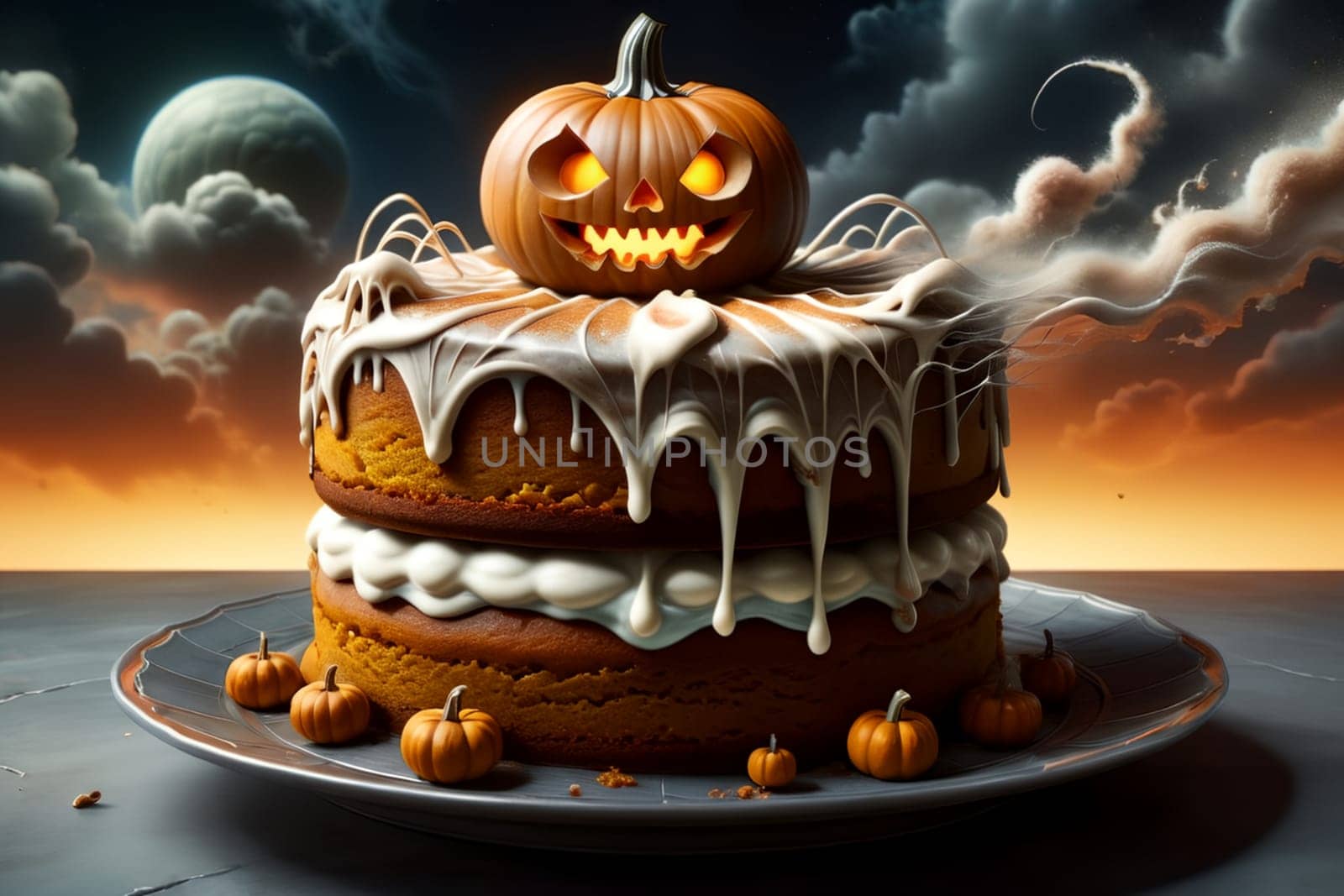 pumpkin cake with cream decorated for Halloween. by Rawlik