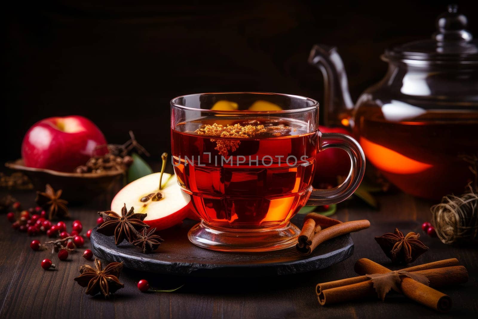 Tangy Hot fruit homemade tea. Glass warm. Generate Ai