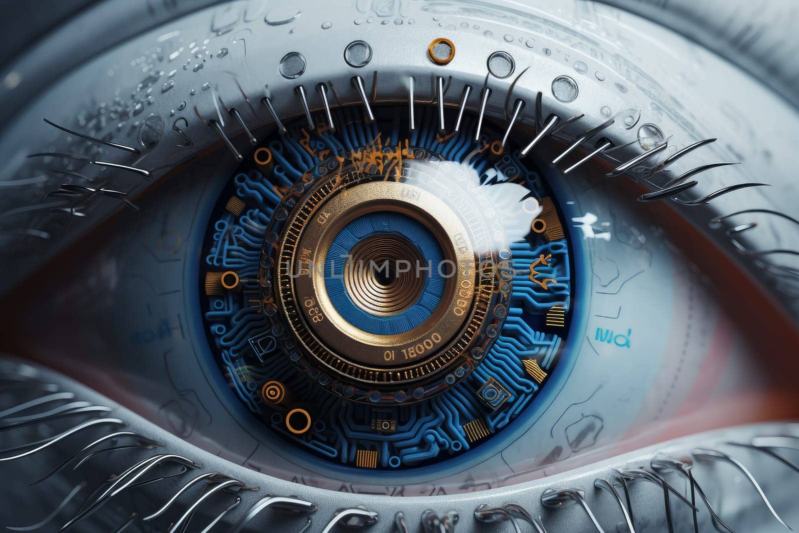 Perceptive Human eye in robot. Digital futuristic. Generate Ai
