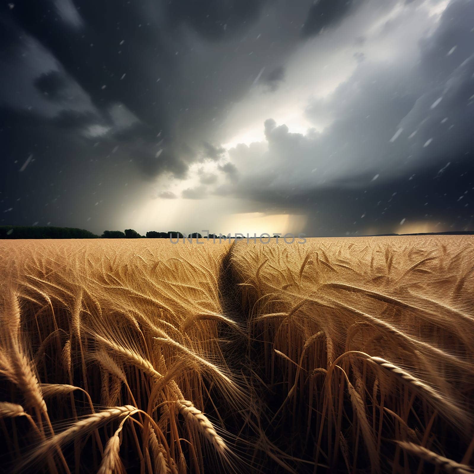 Nature's Fury: A Field of Wheat Battling the Storm by Petrichor