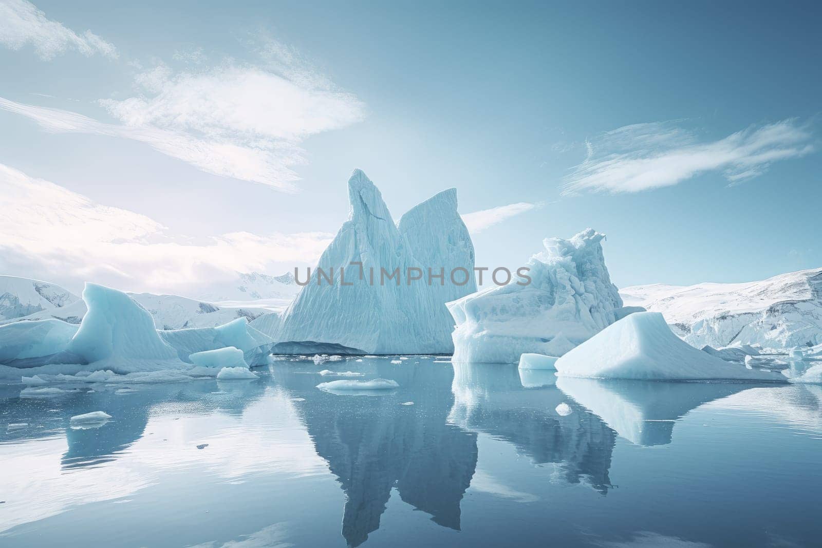 Majestic Ice land with icebergs. Generate Ai by ylivdesign
