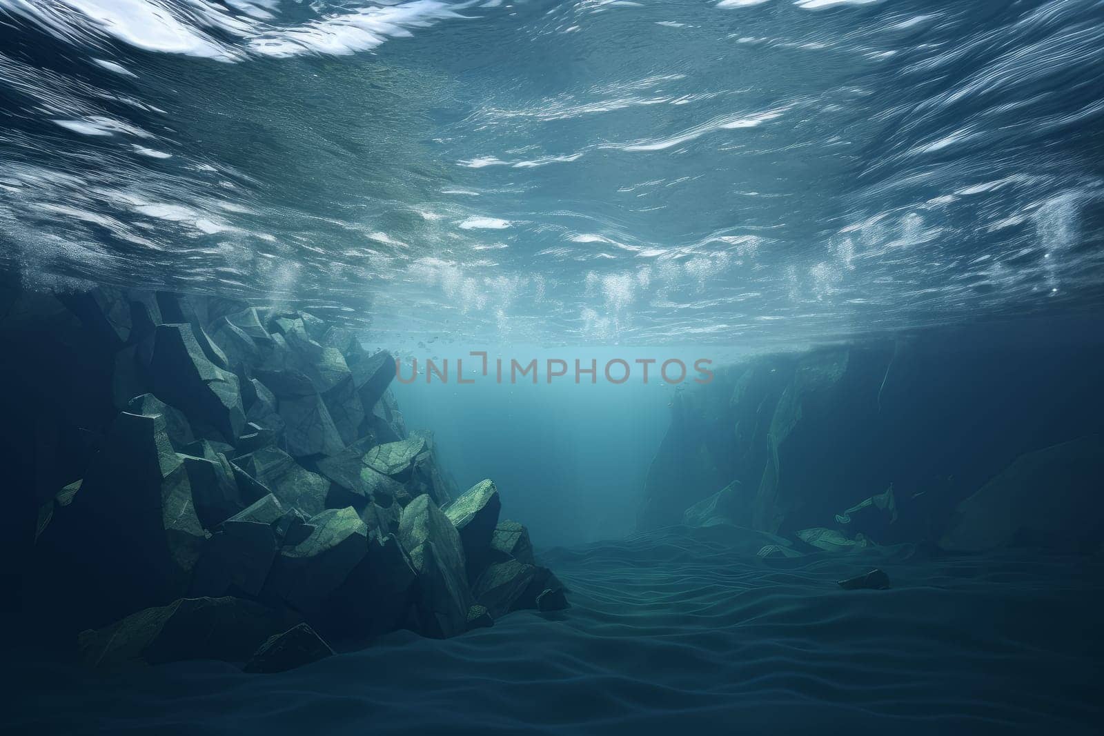 Ancient Underwater iceberg. Ocean nature landscape. Generate Ai