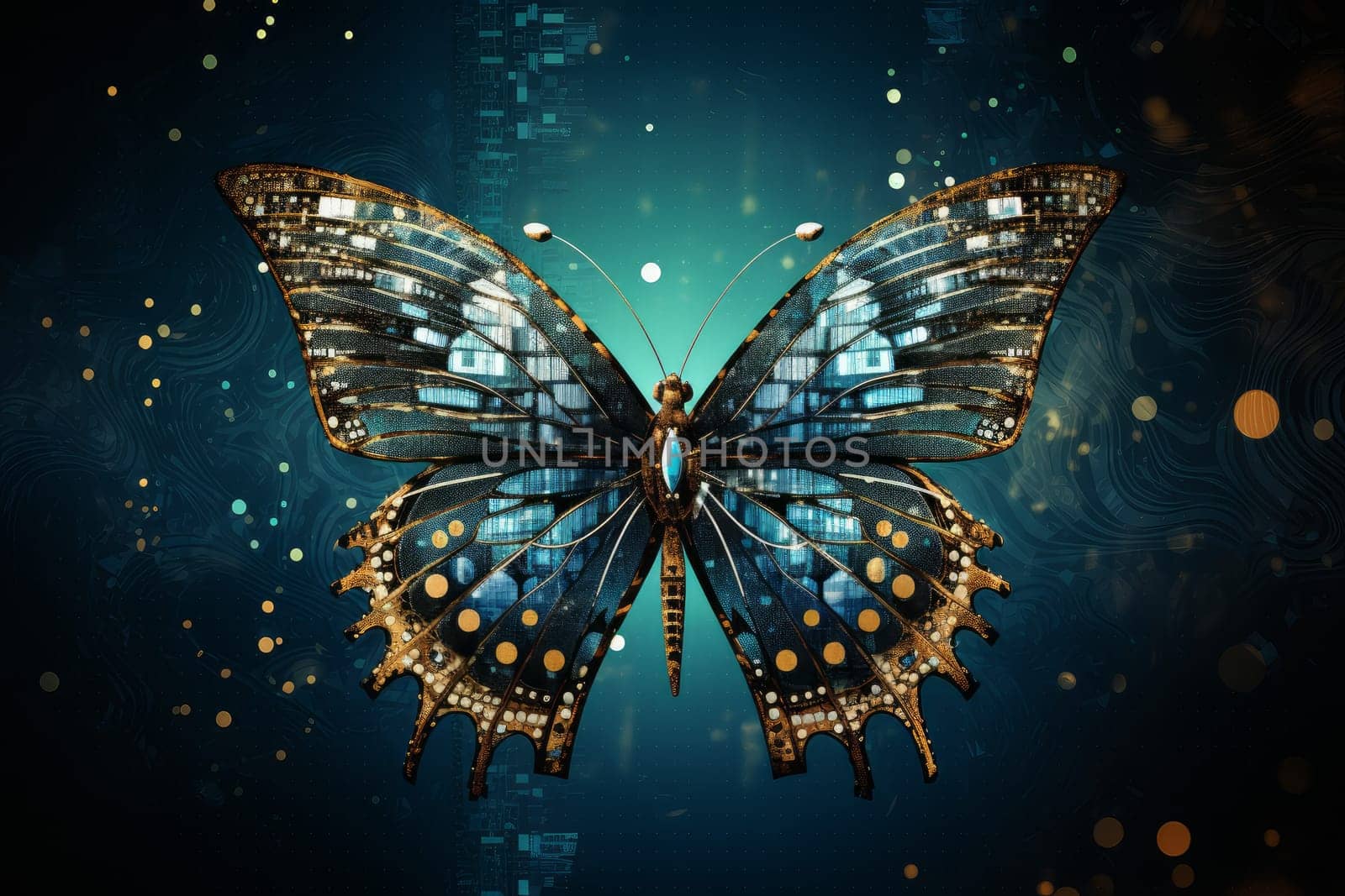 Complex Information technology butterfly. Generate Ai by ylivdesign