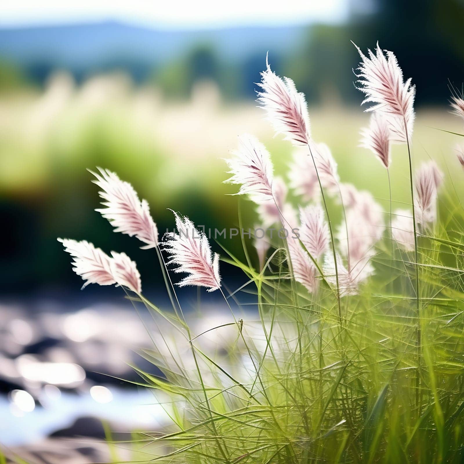 the Beauty of Wild Grass in a Serene Background by Petrichor