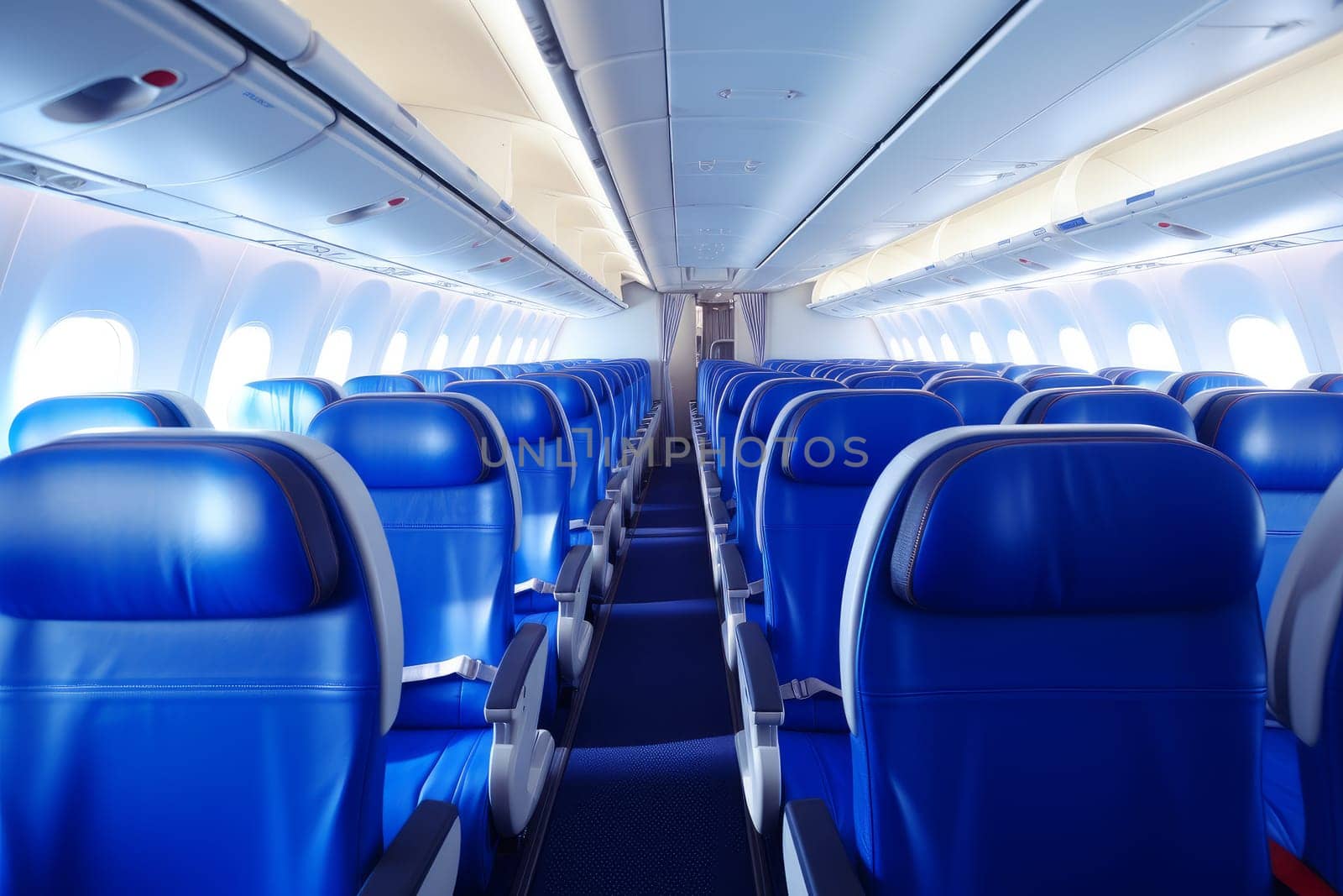 Serene Empty aircraft blue interior light. Generate Ai by ylivdesign