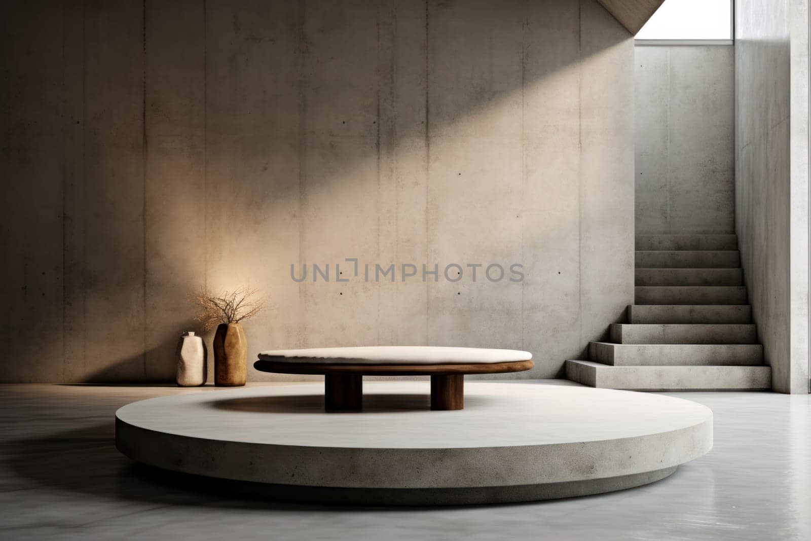 Grey Stone concrete podium. Nature beauty product. Generate Ai