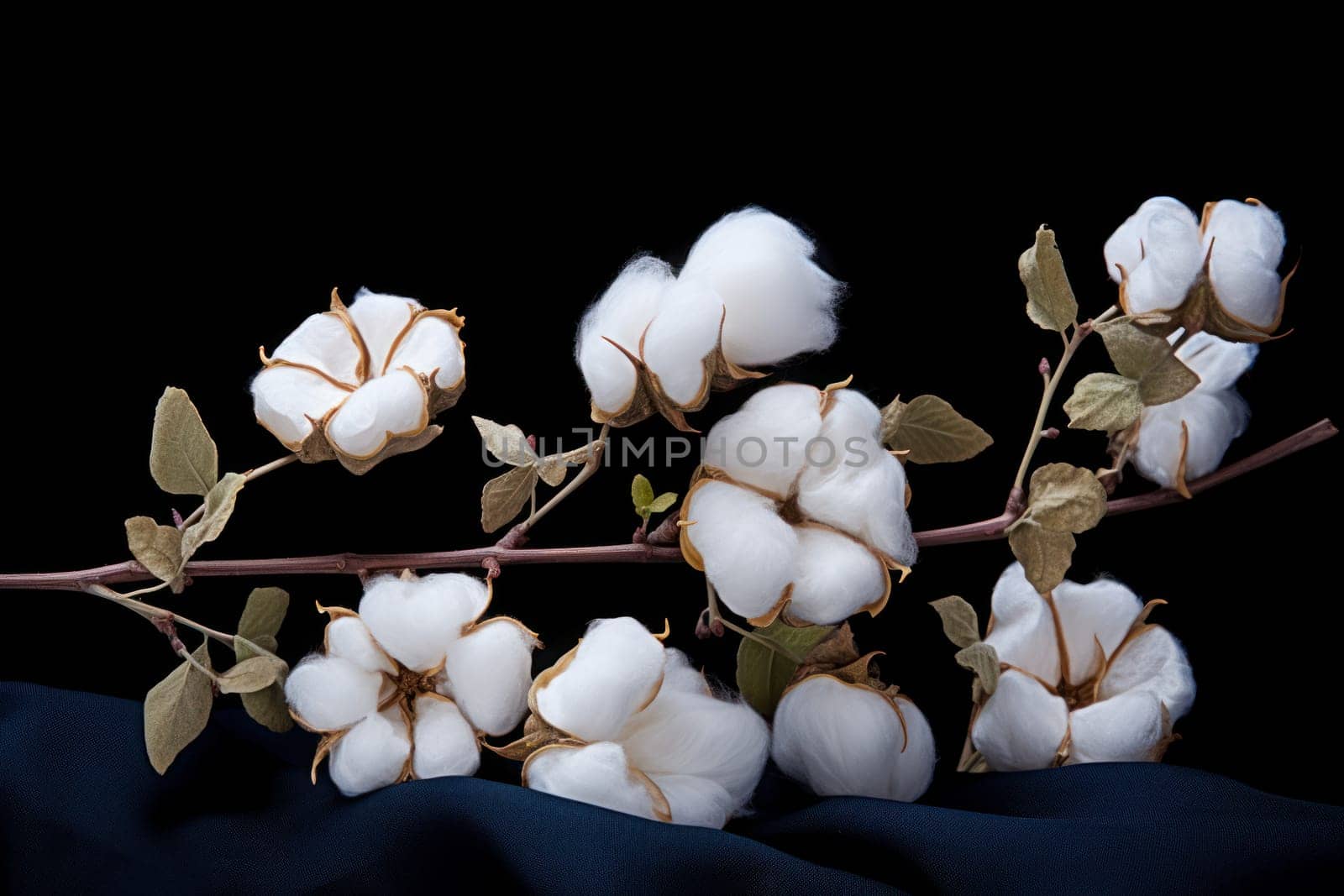 Delicate Bouquet of cotton. White branch. Generate Ai