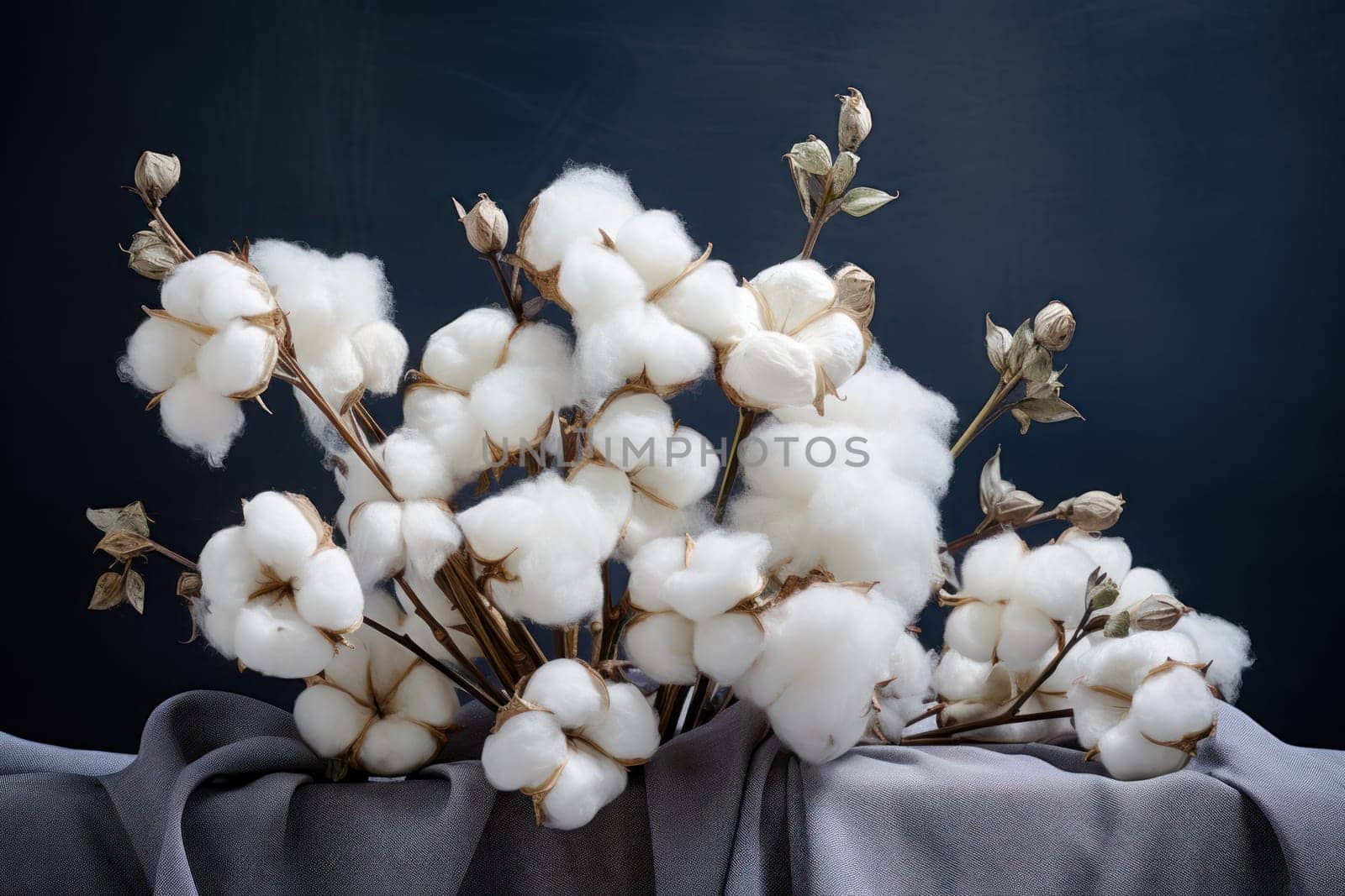 Whimsical Bouquet of cotton. White branch. Generate Ai