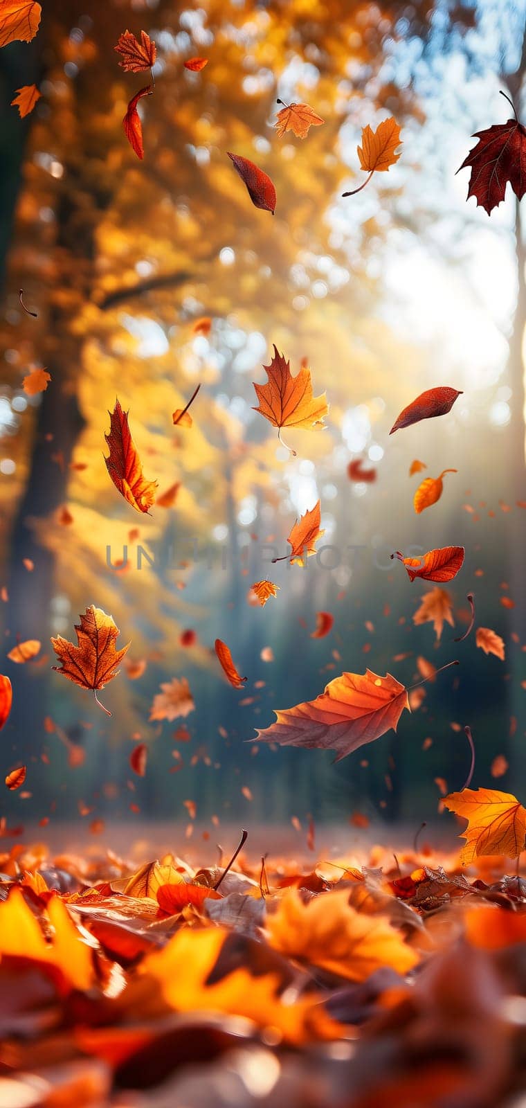 Beautiful autumn view with colorful foliage in the park. Falling leaves background with copy space and selective focus. by z1b