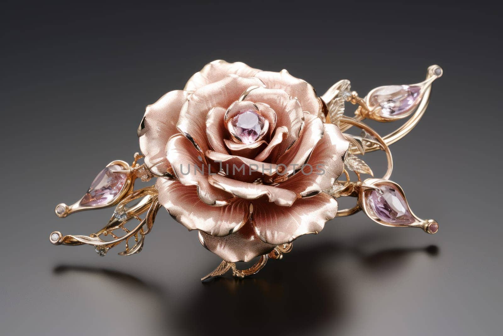 Delicate Jewelry rose flower gold. White petal. Generate Ai