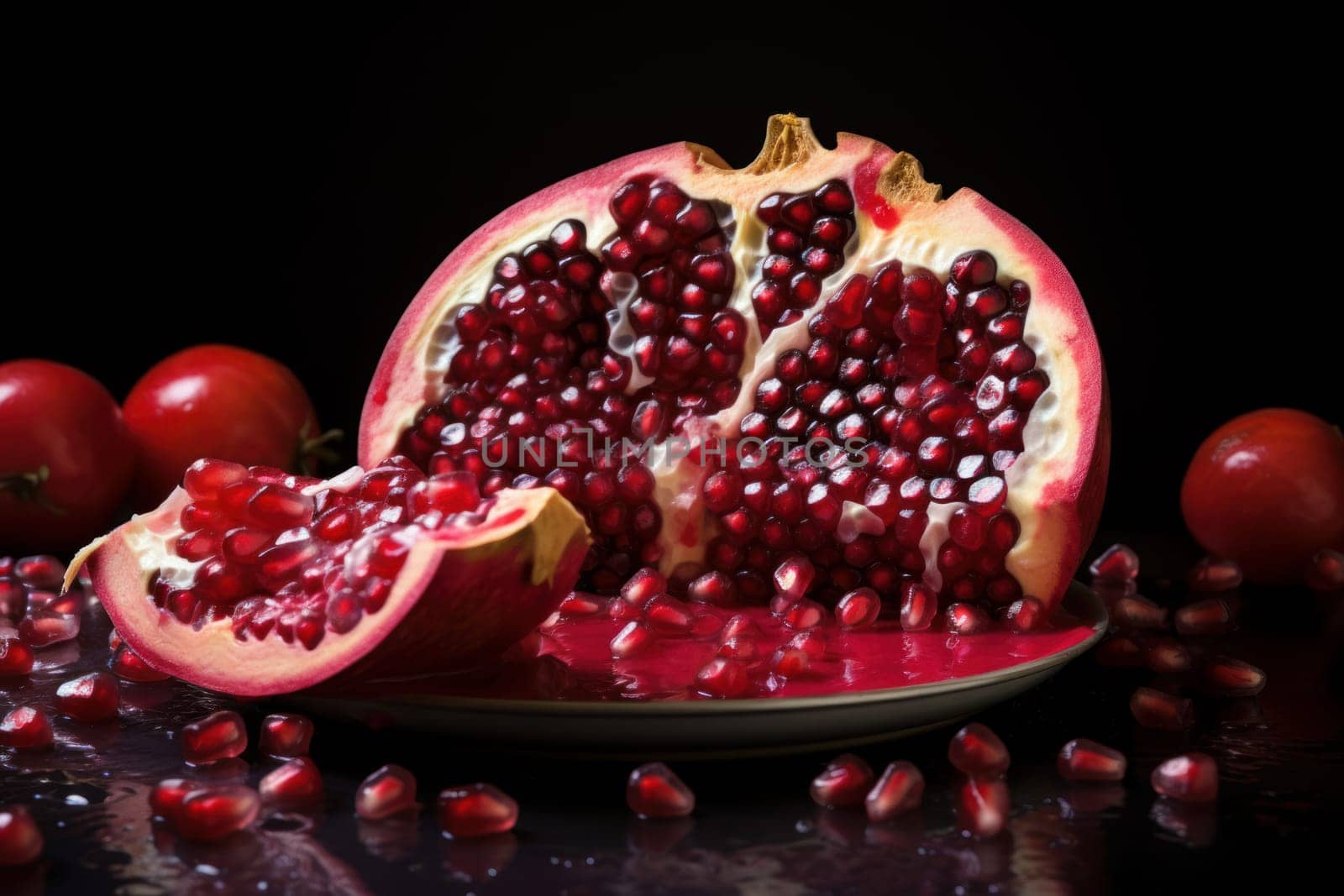 Seed-studded Juicy pomegranate slice. Generate Ai by ylivdesign