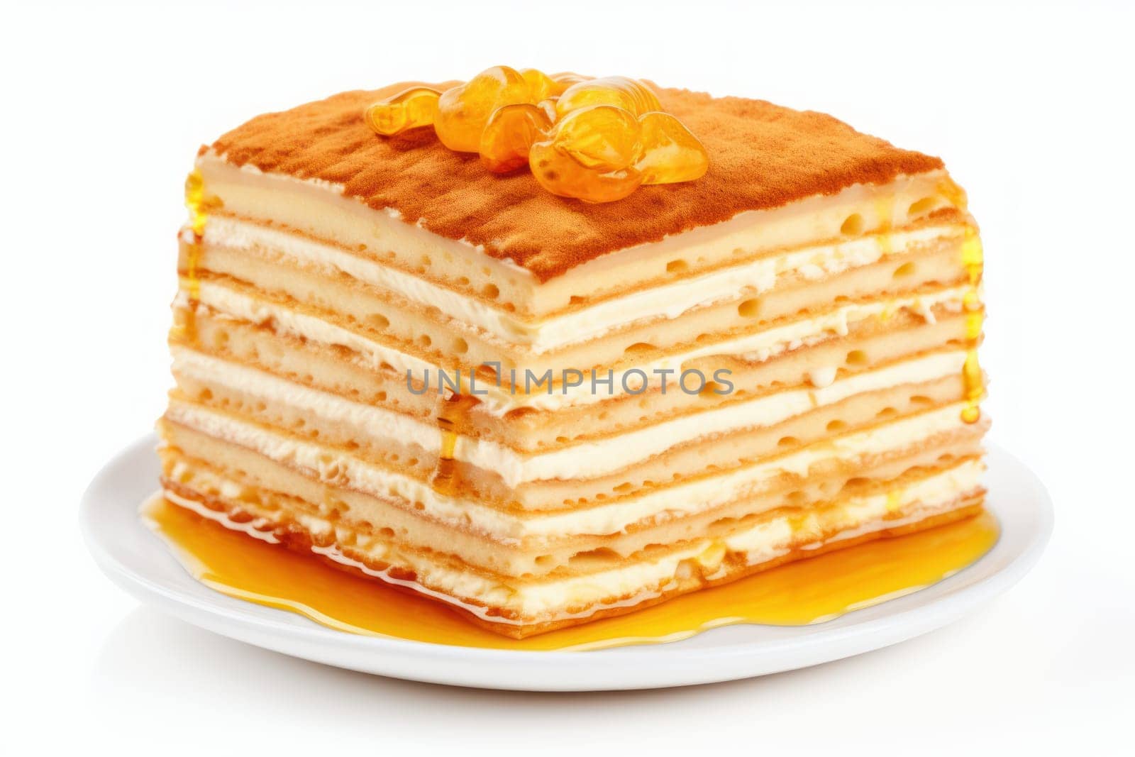 Rich Layered honey cake. Pastry food baked. Generate Ai