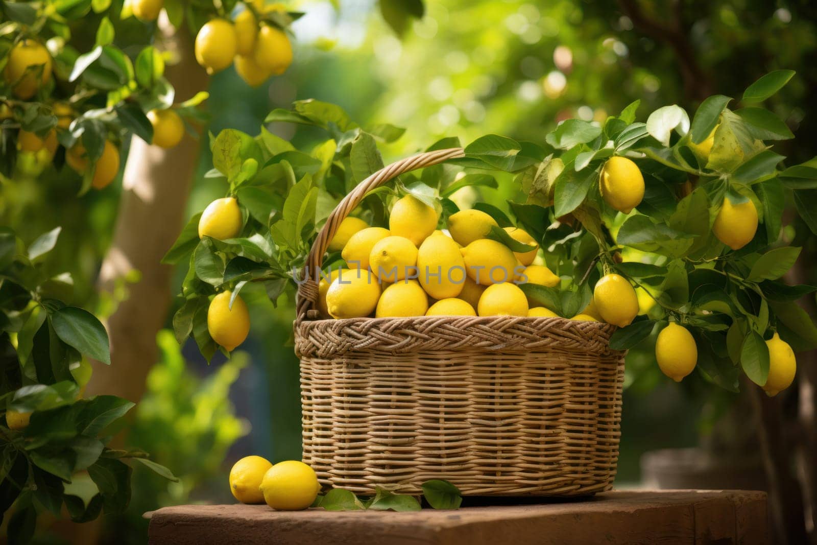 Verdant Lemon basket garden. Natural diet nutrition. Generate Ai