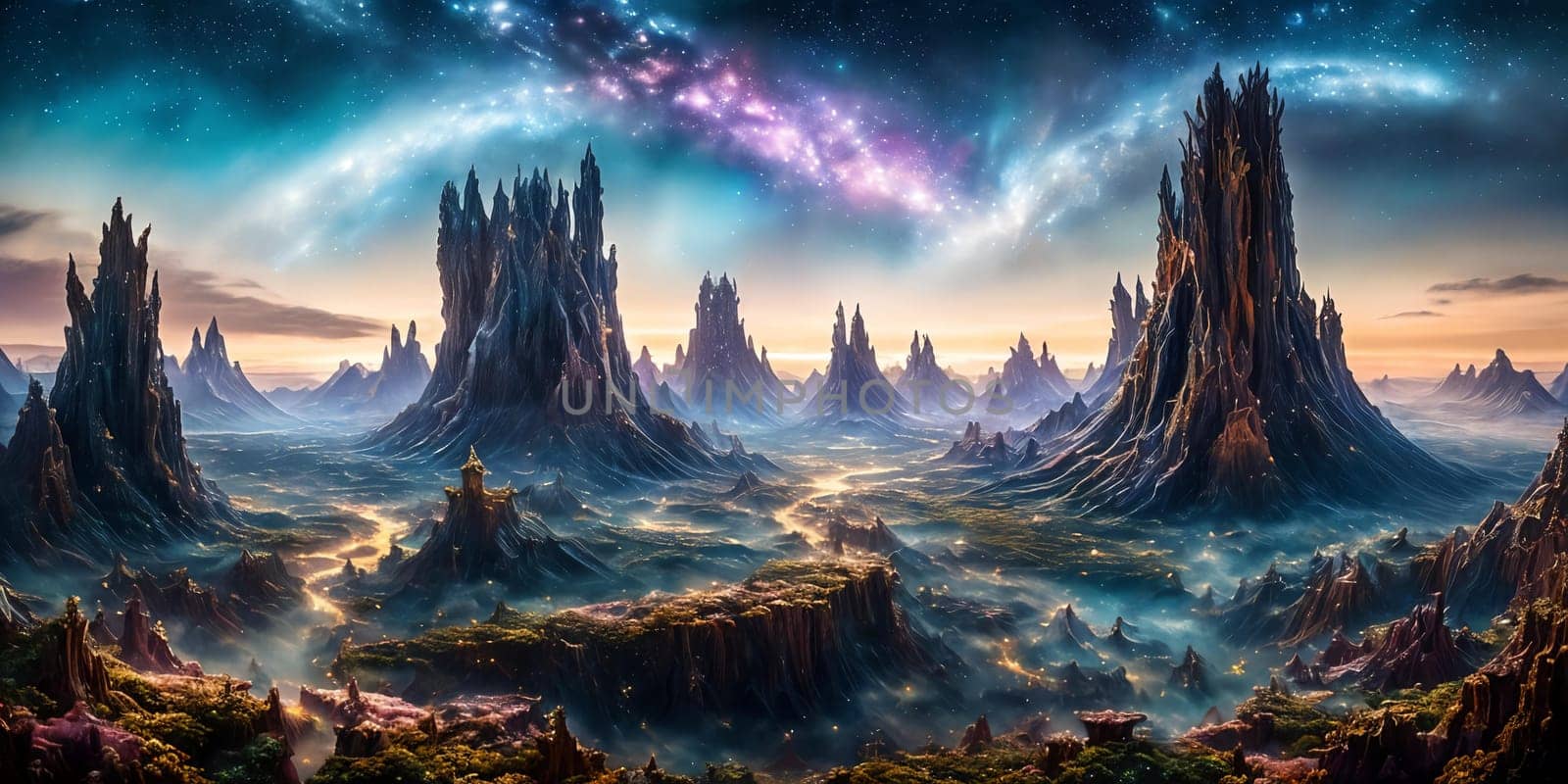 Celestial Kingdom. Otherworldly realm populated by majestic celestial beings and mythical creatures, set against a backdrop of shimmering constellations and swirling cosmic clouds.
