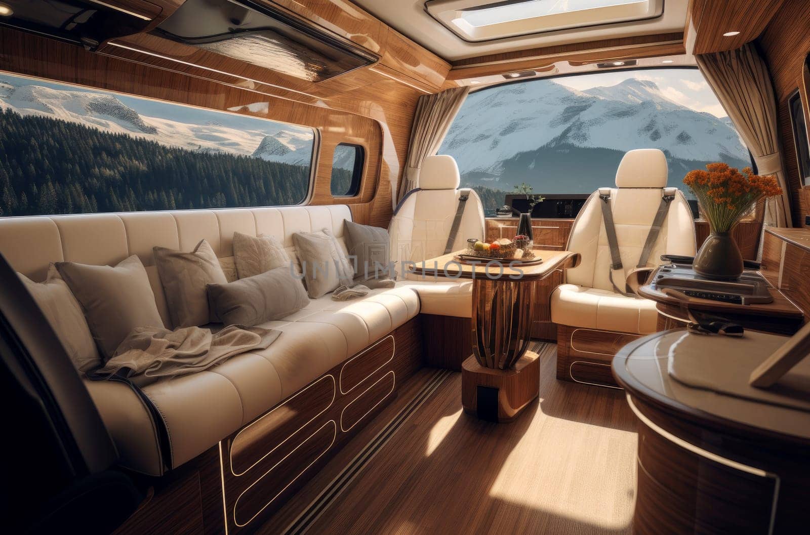 Comfortable Luxury van interior. Generate Ai by ylivdesign