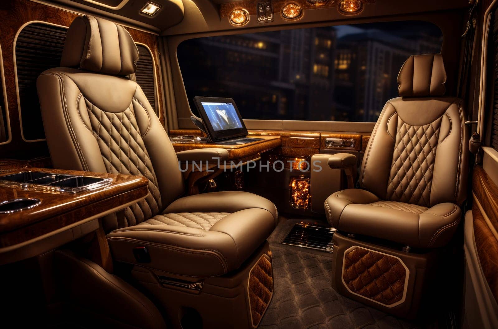 High-tech Luxury van interior. Generate Ai by ylivdesign