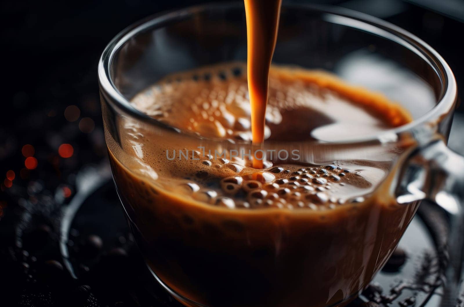 Velvety Espresso foam cup shot. Generate Ai by ylivdesign