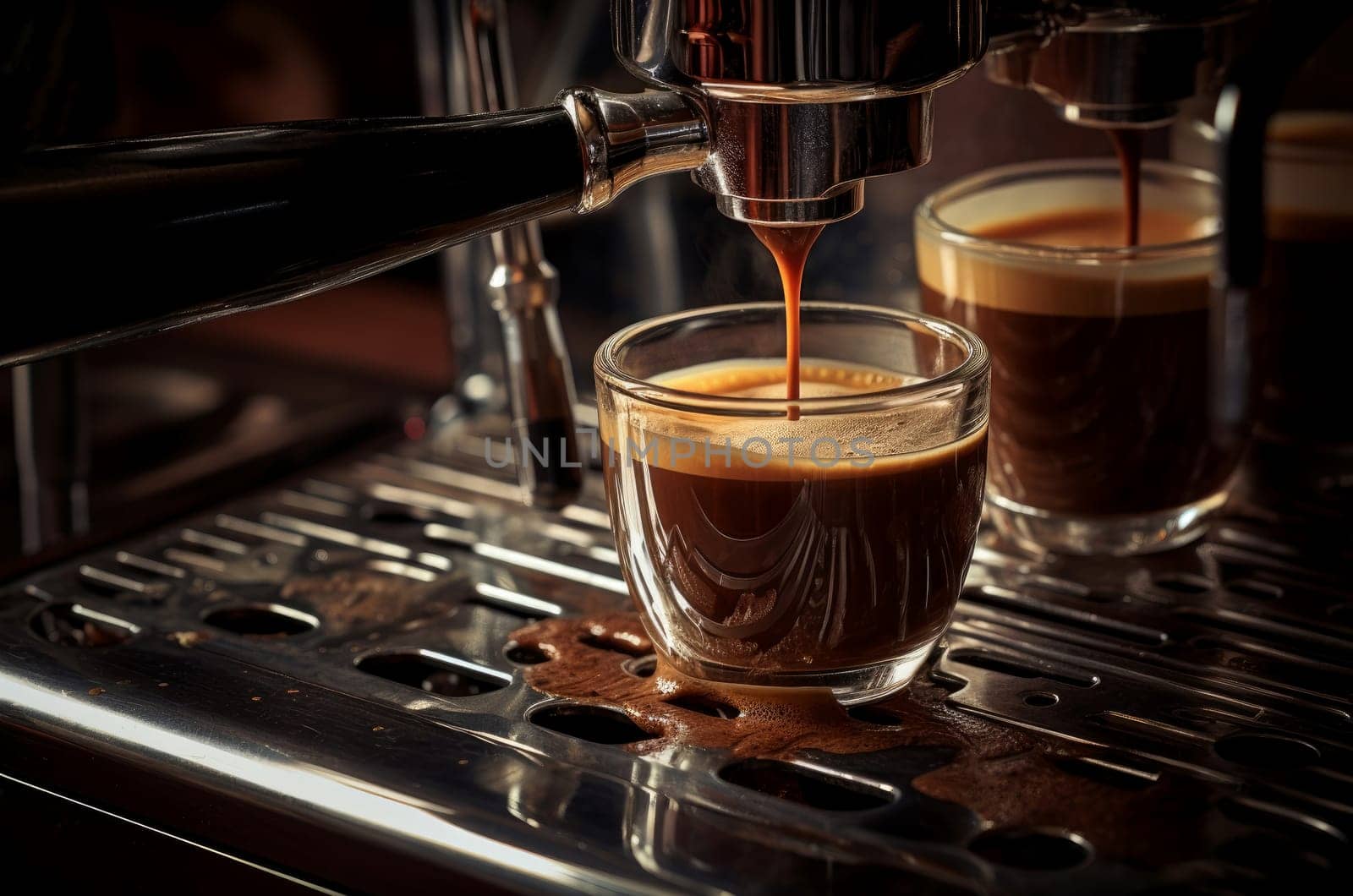 Invigorating Espresso foam cup shot. Generate Ai by ylivdesign
