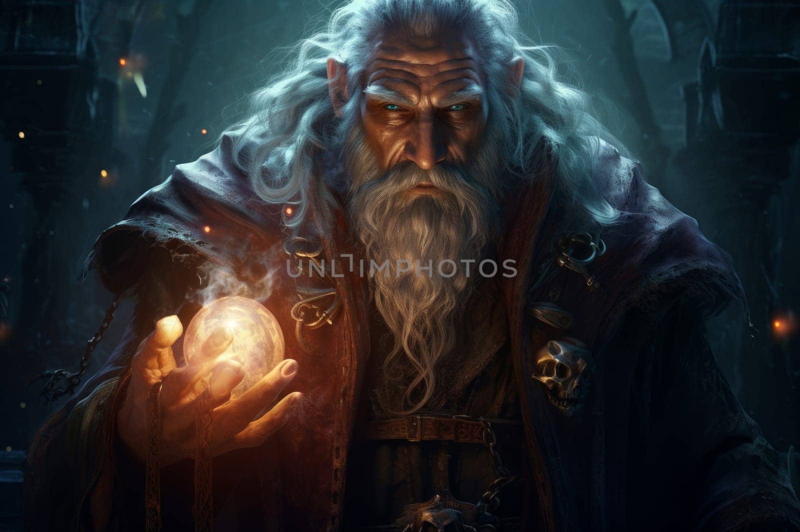 Mystical Mage old man fantasy dungeon. Man power. Generate Ai
