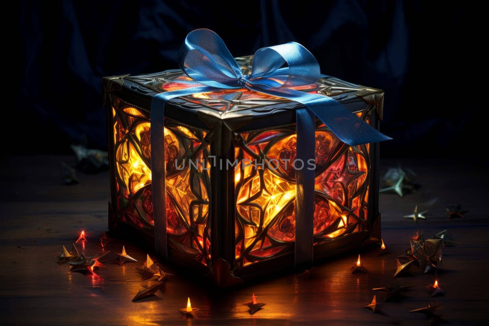 Mysterious Magic gift box light. Generate Ai by ylivdesign