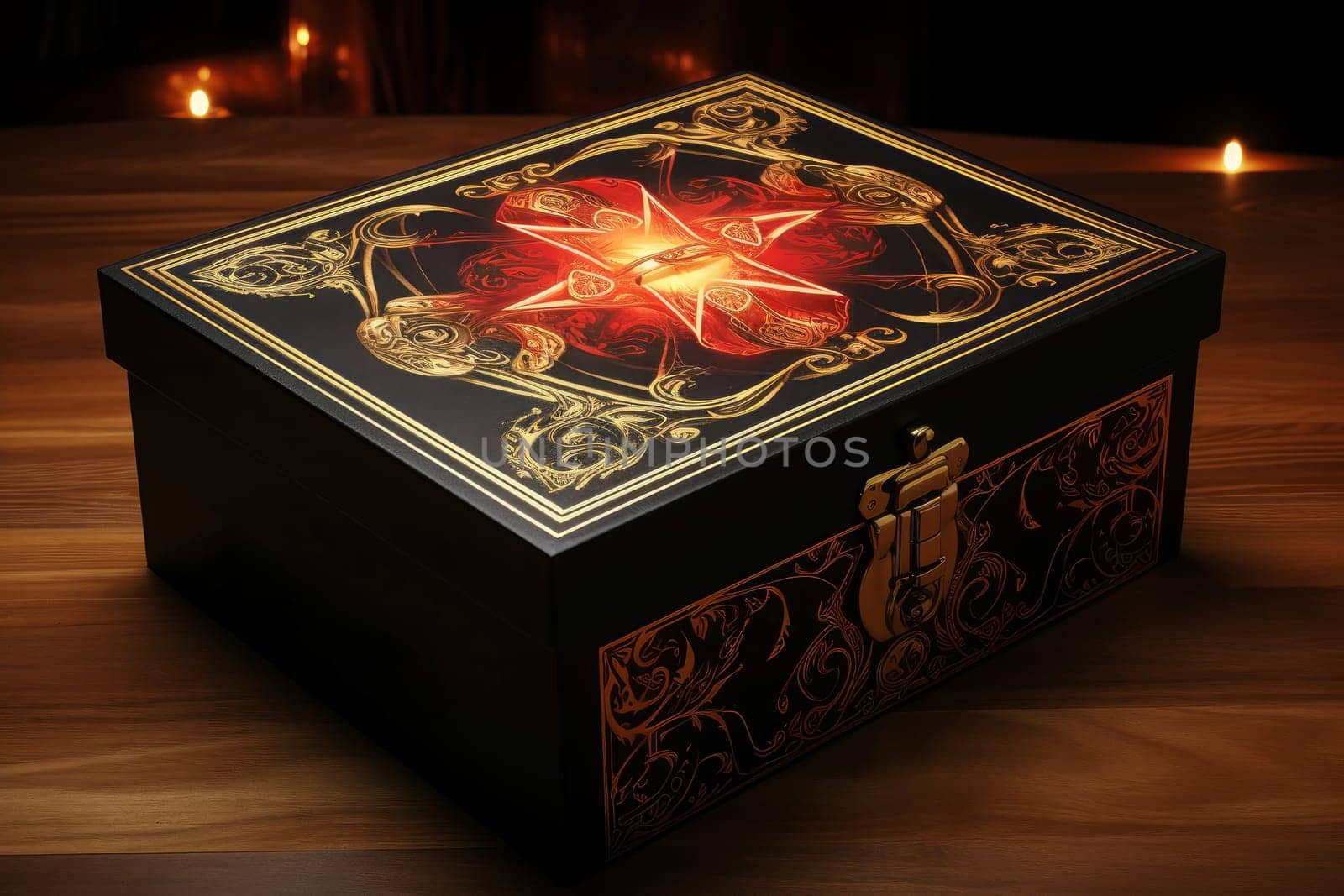 Glowing Magic gift box light. Generate Ai by ylivdesign