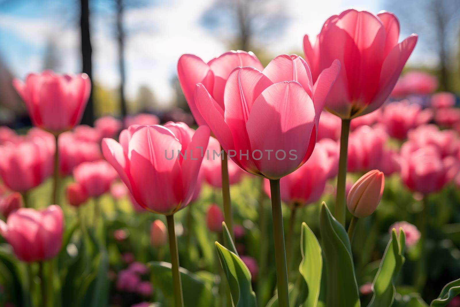 Fragrant Majestic blossom tulips. Summer nature plant. Generate Ai