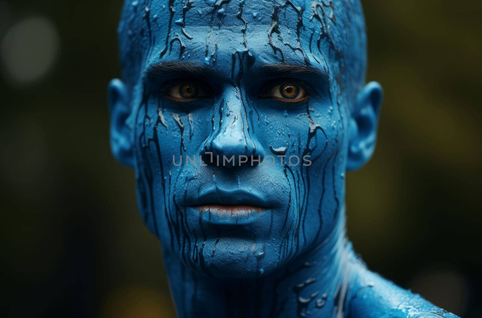 Mysterious Man blue skin face. Generate Ai by ylivdesign