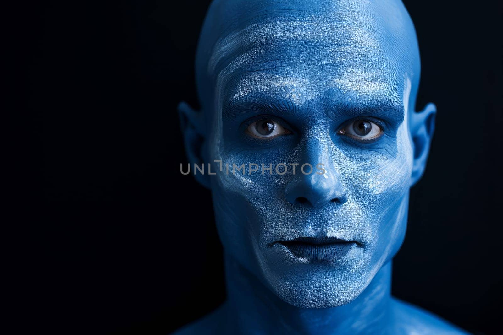 Radiant Man blue skin face. Generate Ai by ylivdesign