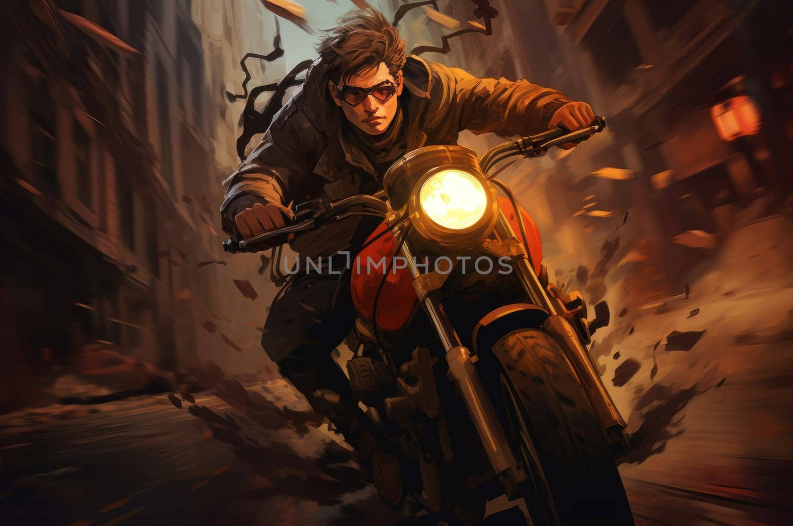 Speedy Man riding motorcycle. Generate Ai by ylivdesign