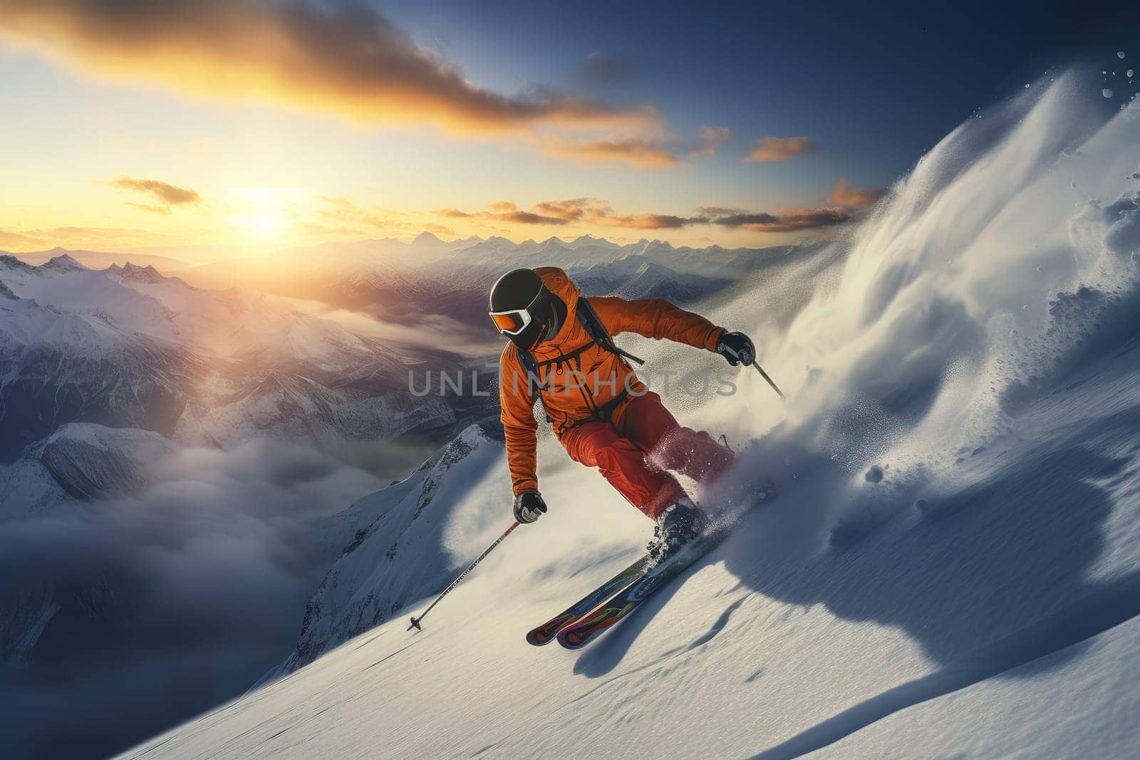 Scenic Person ski resort. Generate AI by ylivdesign