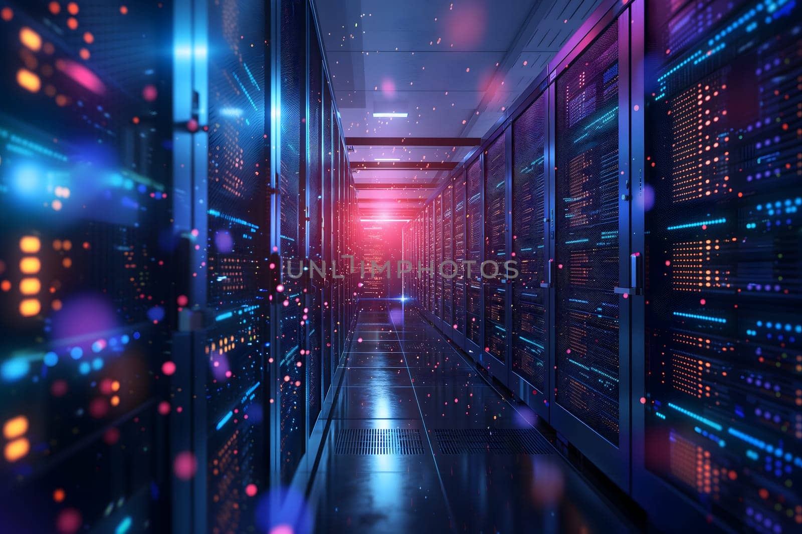 Server room with neon high contrast lighting by z1b