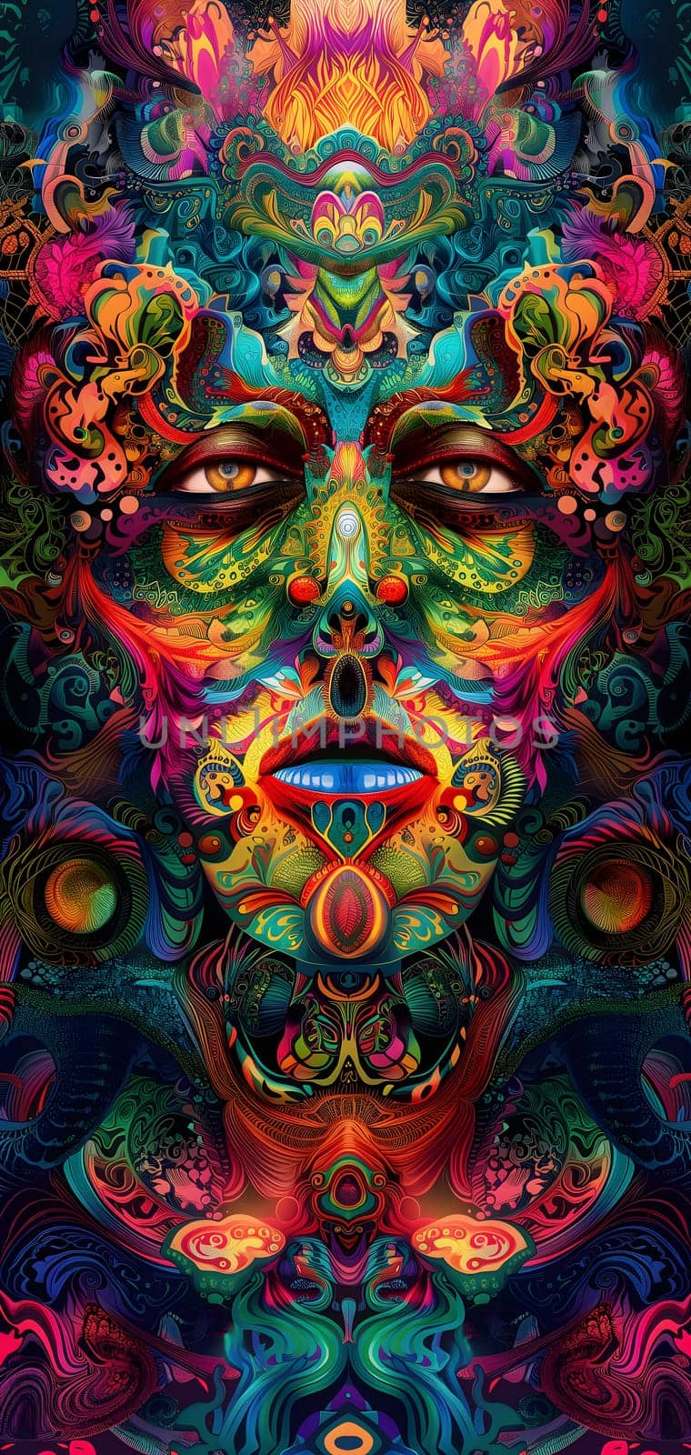 saturated colorful mad abstract background, random different shapes and objects, hallucinations of ancient shaman after mushroom overdose by z1b