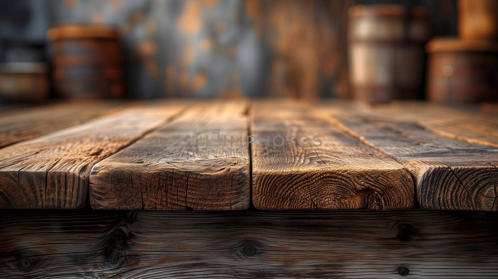 Empty wooden table for rustic background, vintage American style, montage-friendly, retro vibes, creative space, no text. Neural network generated image. Not based on any actual scene or pattern.