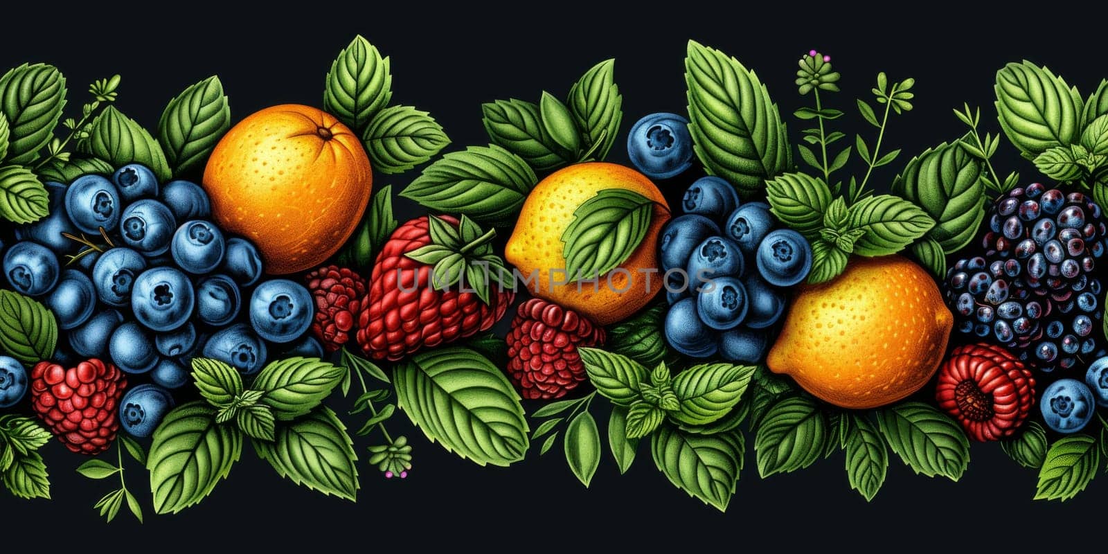 drawing seamless pattern with vegetables and fruits at white background hand drawn illustration. by Benzoix