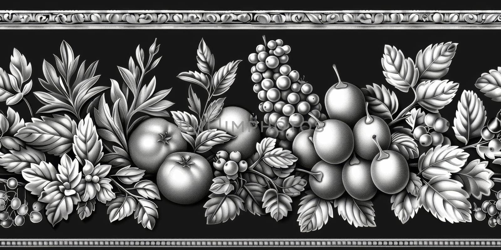 drawing seamless pattern with vegetables and fruits at white background hand drawn illustration. by Benzoix